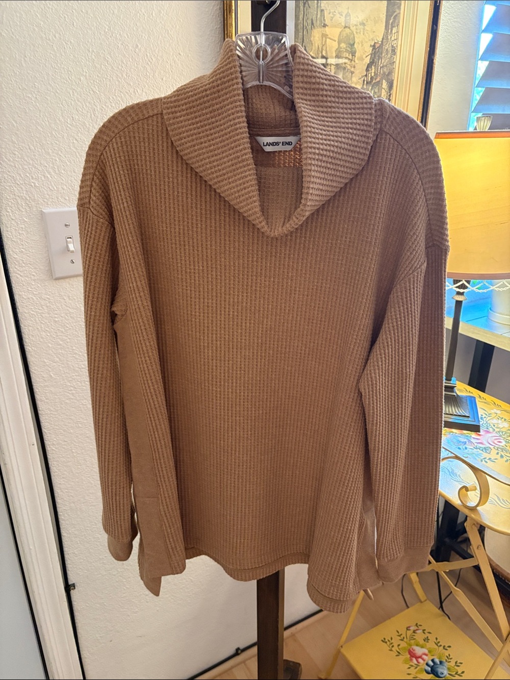 Lands' End Women’s Camel/Tan Waffle-Knit Collar Sweater